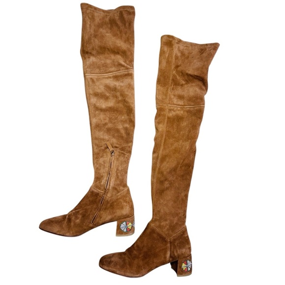 ETRO brown suede embroidered heel over the knee boots NEW - Picture 1 of 9